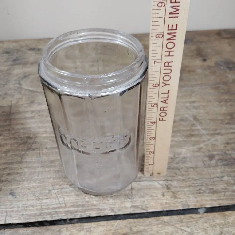 Vintage Hoosier Cabinet Clear Glass Panel Design COFFEE Embossed Jar Spice Lid